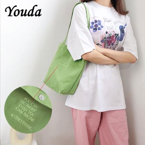 Youda Canvas Shopping Bags Embroidery Eco Reusable Foldable Shoulder Bag Large Handbag Fabric Cotton Tote Pack for Women Bookbag