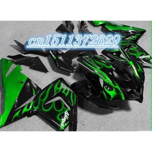 Green flames black Fairing for Ninja ZX10R 04 05 ZX 10R 2004 2005 ZX-10R 04-05 2004-2005 body