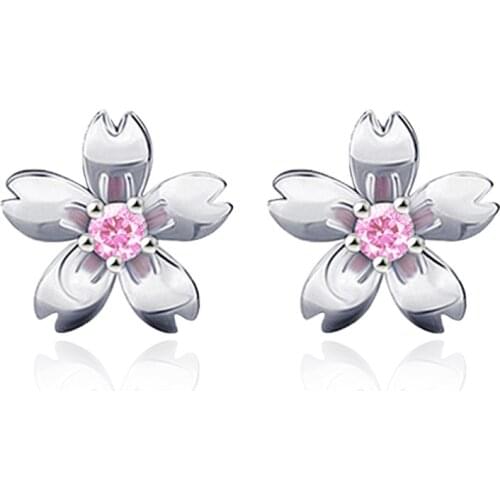 925 Sterling Silver Fashion Peach Blossom Flower Stud Earrings for Women Girls Jewelry Christmas Gift Wholesale Drop Shipping