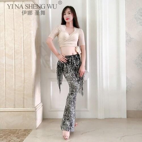 Women Belly Dance Costume Tops Practice Set India Tribal Harem Sexy Printing Trousers Adult Training Pants Practice Clothes Suit