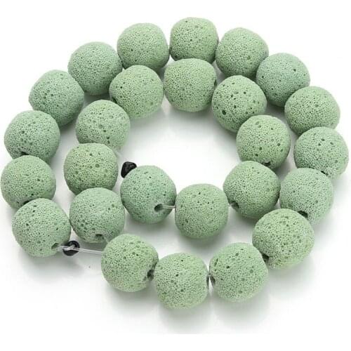 10-16mm Natural Round Matte Light Green Lava Rock Stone Beads For Jewelry Making Beads 15'' Needlework DIY Beads Trinket