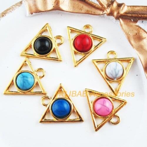 12 New Triangle Charms Gold Color Retro Tortoise Mixed Acrylic Pendants 19.5x21.5mm