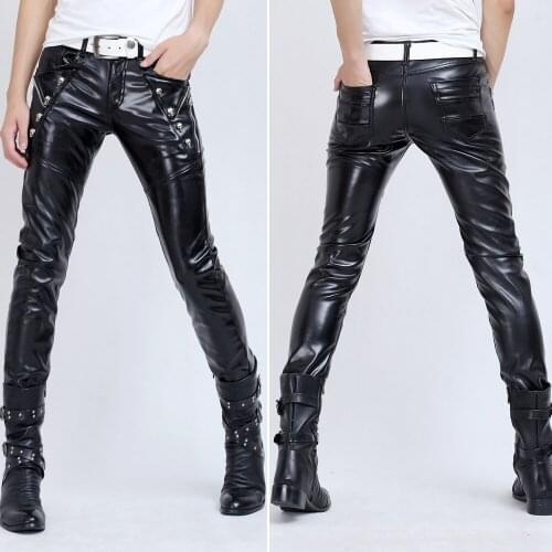 2016 Korean cultivating non mainstream mens trousers rivet leather pants feet singer costumes clothing