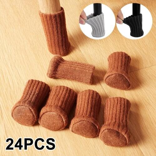 24pcs Knitted Chair Leg Socks Furniture Table Feet Leg Base Floor Protectors Covers Floor Protection Pads Moving Noise Reduction