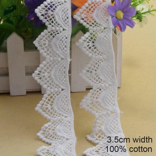 3.5cm White 100% Cotton Embroidery Lace French Lace Ribbon Fabric Guipure Diy Trims Warp Knitting Sewing Accessories#3806