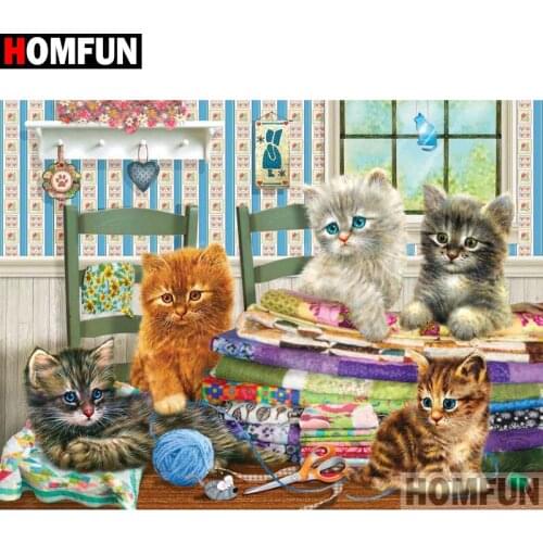 HOMFUN Full Square/Round Drill 5D DIY Diamond Painting "Animal cat" Embroidery Cross Stitch 3D Home Decor Gift A13427