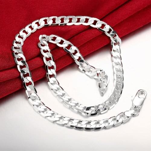 Classic mens 8mm chain 925 Sterling Silver Necklace high quality Jewelry 16-24 inches fashion wedding party Christmas gifts