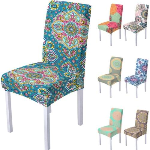 Spandex Stretch Chair Cover for Living Room Dining Room Office High Back Mandala Flower Print for Christmas Decoration