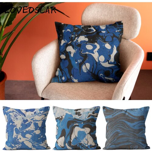 Nordic Modern Ins Abstract Navy Blue Texture Marble Sofa Big Cushion Cover 40 45 50 Bed Sofa Pillow Case Abstract Graffiti Art