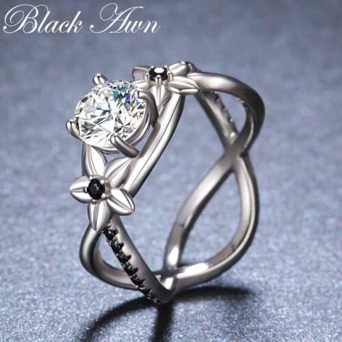 New Fashion 925 Sterling Silver Fine Jewelry Engagement Black Spinel Flower Engagement Ring for Women Anillos Mujer G095