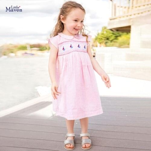 Children Dress Summer Cotton Girl Woven Dresses European And American Pink Stripe Baby Costume