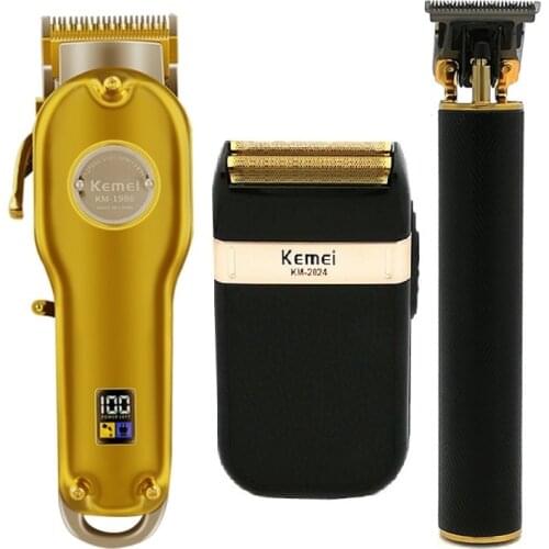 Kemei Electric Hair Clipper Rechargeable Shaver Hair Trimmer Cordless Mens Hair Cutting Machine Beard Trimer KIT High Quality