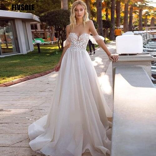 Fivsole African Wedding Dresses 2021 Sexy Strapless Fashion Organza Off Shoulder Short Sleeves Wedding Gown Beach Bridal Dress