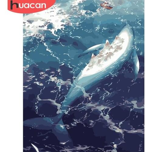HUACAN Painting By Number Whale Drawing On Canvas Hand Painted Paintings Fish DIY Pictures By Numbers Animal Kits Home Decor