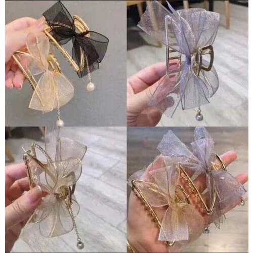 Net Yarn Tassels Metal Catch Clip Shark Clip Butterfly Pearl Cute Trendy Temperament Fashion Exquisite High-End Accessories