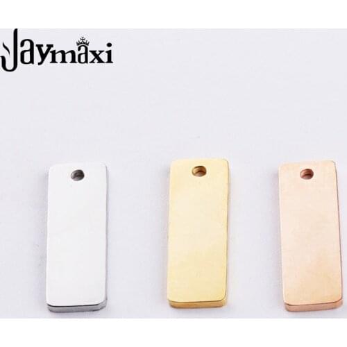 Jaymaxi 6x18mm Rectangular Strip Charm Mirror Polished Stainless Steel Small Tag DIY Jewelry Customized Logo Name 20Pieces/lot