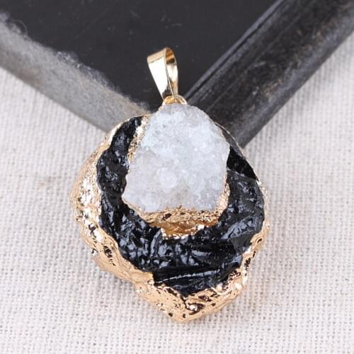 Stone Necklace Pendant Obsidian Sticky Crystal Cluster Crystal Bud Pendant Irregular Personality Pendant 6pcs Wholesale