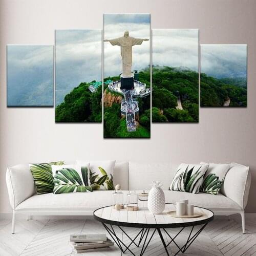 Canvas Painting Christ the Redeemer (statue) 5 Pieces Wall Art Painting Modular Wallpapers Poster Print living room Home Decor