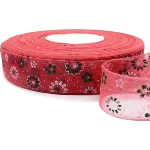 5Yards /Roll 25mm Printing Flower Organza Ribbons For Flower Gift Packing Wedding Decoration DIY Garment Accessories #05