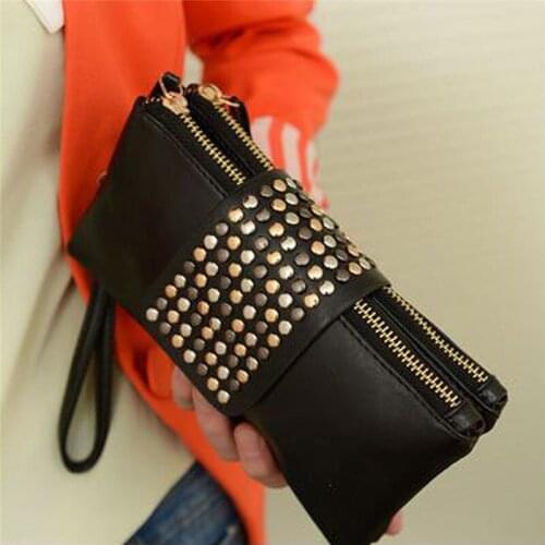 Multi-Functional Women Clutch Bag Fashion Rivet Large Capacity PU Leather Wallet Purse Party Evening Handbags Phone Bag