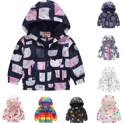 Fashion Toddler Infant Kids Baby Grils Boys Clothes Long Sleeve Zipper Cartoon Printed Windbreaker Hooded Coat Jacket Outwear#p4