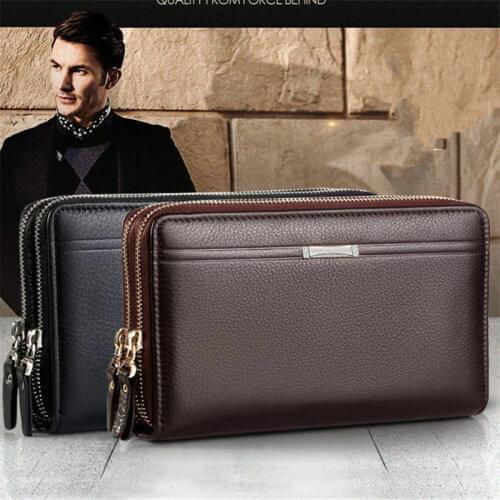 Classic Fashion Mens PU Leather Simple Business Wrist Clutch Wallet Card Cellphone Organizer Wallets Handbag Zipper Bag Purse