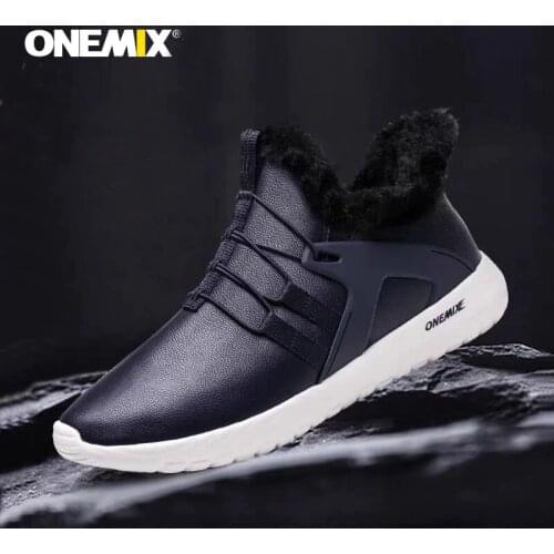 Onemix 2021 Waterproof Snow Boots men sneakers leather shoes for walking Walking Outdoor Athletic Comfortable Warm Running Shoes