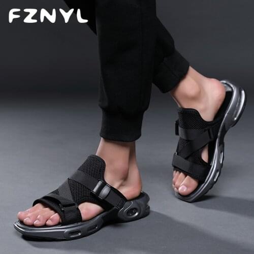 FZNYL Summer Men Sandals Outdoor Flip Flops Beach Slippers Air-Cushion Damping Mesh Breathable Indoor Home Casual Shoes Male