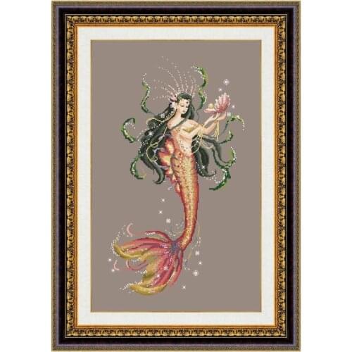 Pearl of the ocean cross stitch kit beads pattern design 18ct 14ct 11ct coffee canvas embroidery DIY needlework