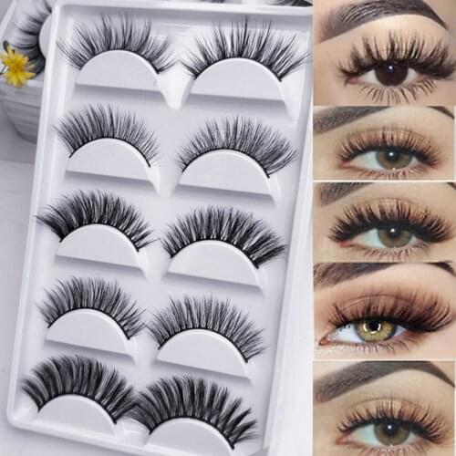 Set of 5 Pairs 3D Fake Eyelashes False Eyelashes for Eye Makeup Natural Long Thick Lashes Makeup Wholesale