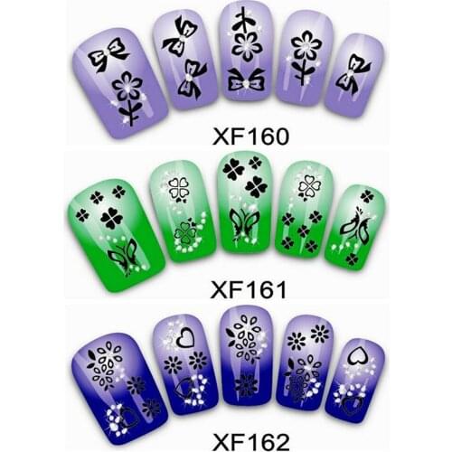 Nail Art Stickers Black Leaf Flowers Summer Transfer Paper Decals Adhesive Sliders Manicure DIY Decorations