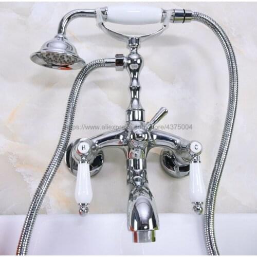Wall mounted Bathroom Clawfoot Bathtub Shower Faucets Polished Chrome Basin Mixer Tap Tub Faucet & Hand Shower Nna221