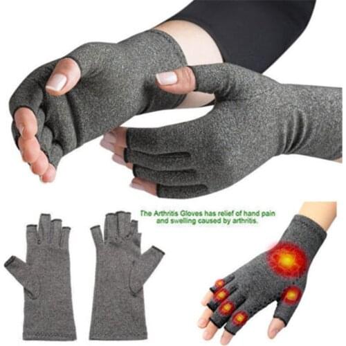 New Grey Anti Arthritis Copper Fingerless gloves compression therapy circulation Winter Warm Gloves