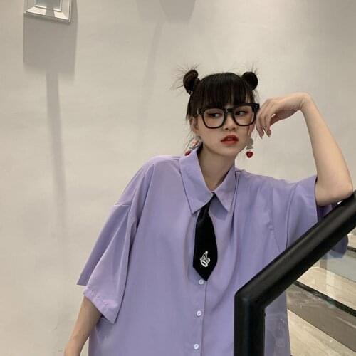 Solid Purple Blouse Shirt Girls Funny Summer Oversize Shirt Women Harajuku Cool Student Tops Tee Hip Hop Korean Clothes Shirt