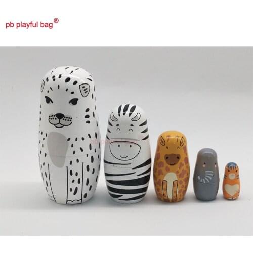 PB Playful bag Five layer leopard Russian dolls wooden toy set crafts Valentines Day gift creative funny home decoration HG80