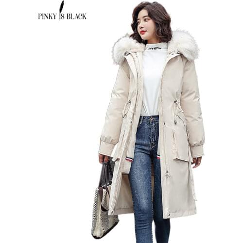PinkyIsBlack -30 Degrees Snow Wear Long Parkas Winter Jacket Women Fur Hooded Clothing Female Fur Lining Thick Winter Coat Women