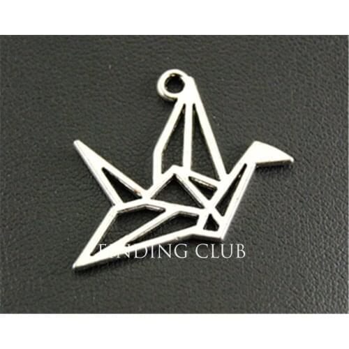15pcs Silver Color Paper Crane Charm Pendant Jewelry Making DIY Handmade Craft 27x19mm A1316