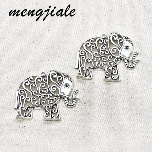Big Hollow Elephant Charms Tibetan Silver Color Pendants 3pcs Alloy Metal for Jewelry Making 61*49mm Charms Type Style Material