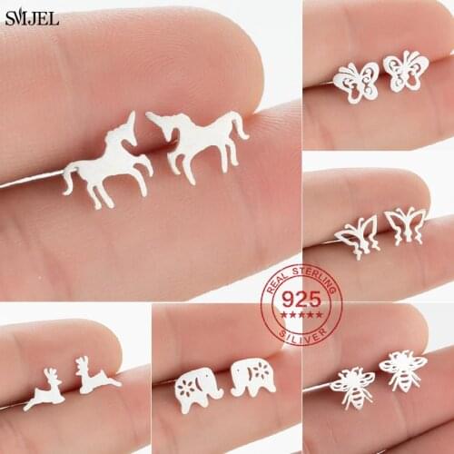 Lovely 925 Sterling Silver Unicorn Earring Piercing Women Fashion Romantic Lucky Horse Stud Earrings Jewelry Child pendientes