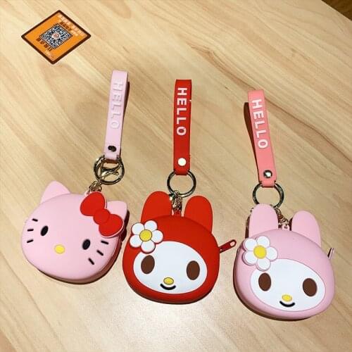 Sanrio Hello Kitty Cartoon Silicone Coin Purse Pendant Keychain Childrens School Bag Pendant Gift Keychain
