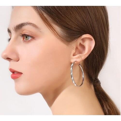 925 Sterling Silver Needle Big Circle Wire Hoop Earring for Women Girls Fashion Trend Temperament Jewelry