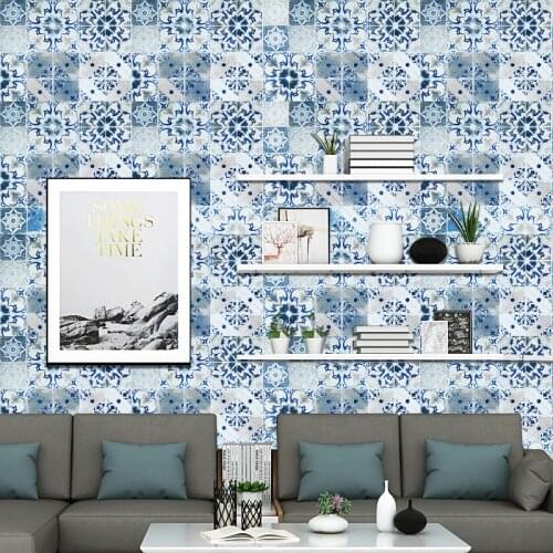 Blue Self-adhesive Wallpaper Kitchen Oil Proof Bathroom Toilet Waterproof Wall Sticker Balcony Mosaic Imitation Tile Wallpapers