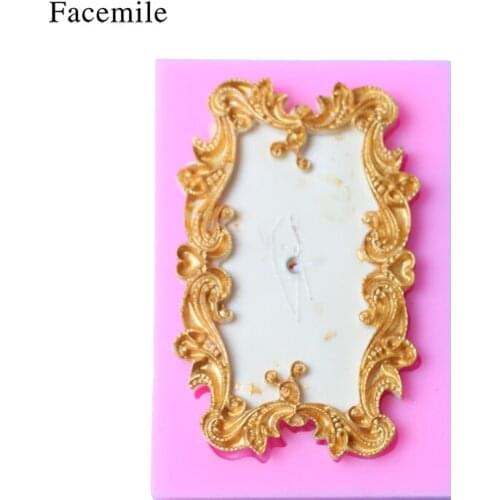 Sugarcraft retro frame mirror lace flower silicone mold chocolate party cake decorating tools DIY for kitchen baking mold