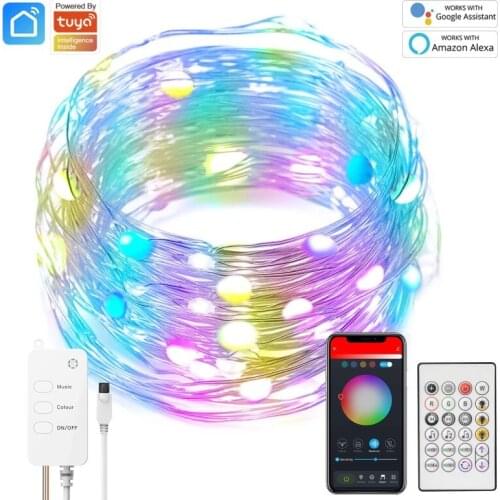10/5M Tuya WiFi LED String Lights RGB Colorful Fairy Light IP65 Waterproof Music Sync Night Light Work With Alexa Google Home