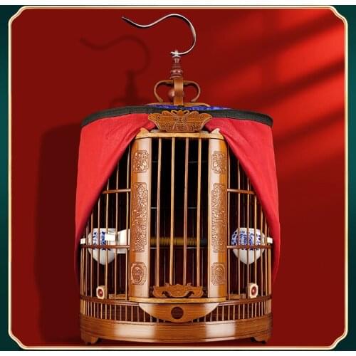 Thrush bird cage bamboo accessories a full set of high-end handmade bamboo carved myna large bird cage