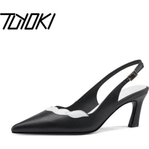 Tuyoki Women Pumps Real Leather Mixed Color Women High Heel Shoes Fashion Elegant Party Shoes Women Footwear Size 34-39