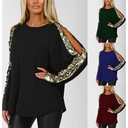 Spring new women open sleeve sequin solid color T-shirts 1 pcs/lot