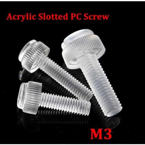 100pcs M3 Transparent Acrylic PC Screw M3*5/6/8/10/12/16/20/25mm Plastic Slotted Knurled Hand Acrylic Screws with PC Nuts