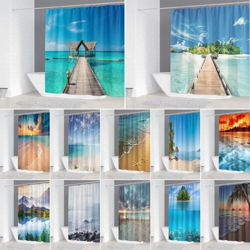 3D Shower Curtain Seascape Pattern High Quality Waterproof Polyester Fabric Bathroom Shower Curtain Home Decor with Hooks