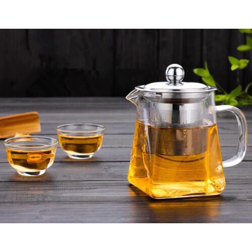 1PC 450ml Borosilicate Glass Square Teapot With Stainless Steel Infuser Strainer Heat Resistant Loose Leaf Tea Pot Kettle JM 005